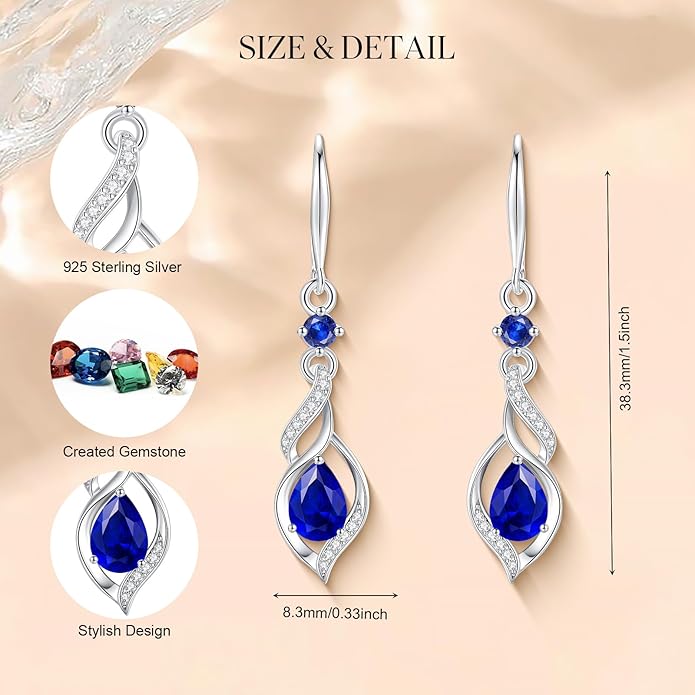 FANCIME Gift for Women Birthstone Dangle Earrings for Her Teardrop Birthstone Earrings S925 Sterling Silver infinity Love Birthday Gifts for Mom Women