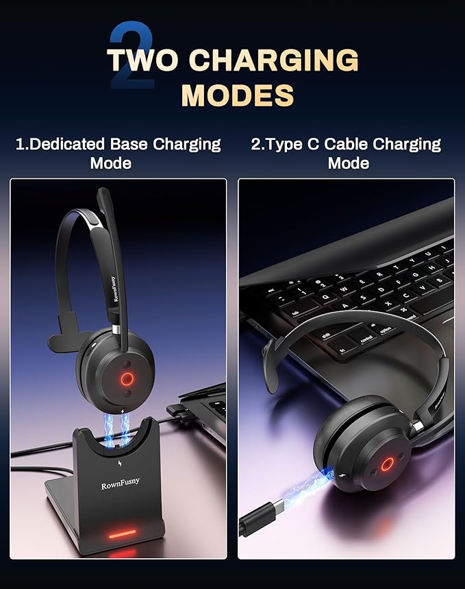 Wireless Headset with Mic for Work,Bluetooth Headphones for PC,Office,Call Center,Computer Headphones with Microphone 2.4Ghz USB Dongle & Bluetooth 5.3,Lightweight & Comfortable for Online Class,Home
