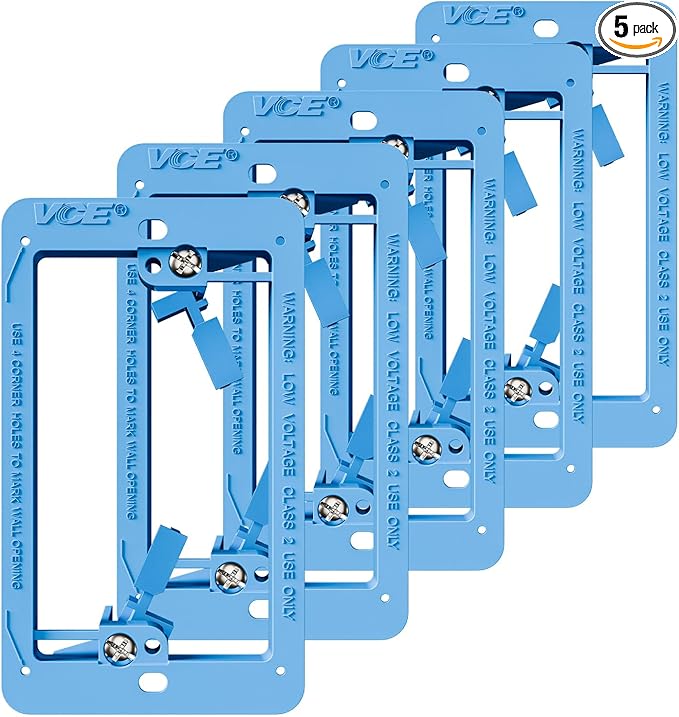 VCE Low Voltage Mounting Bracket Single Gang Wall Plate, Flush Low Voltage Box for Network, HDMI, Coaxial, Speaker, Telephone Cables, Blue, 5 Pack