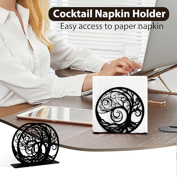 Napkin Holder for Table, Standing Napkin Dispenser Outdoor Farmhouse Black Cocktail Napkin Holders for Kitchen Coffee Shop Dining Room (6"x 1.7"x 4.9")