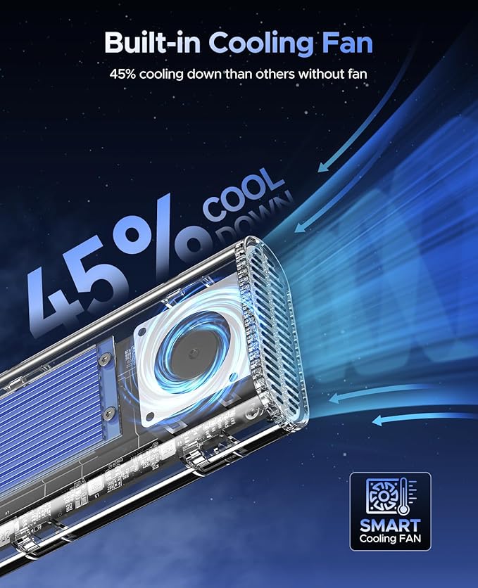 ORICO 40Gbps M.2 NVMe SSD Enclosure with Built-in Cooling Fan, Tool-Free External Hard Drive Enclosure, Support 2230 2242 2260 2280(M Key), Compatible with Thunderbolt 3/4 USB4/3.2/3.1/3.0/2.0-TCM2U4