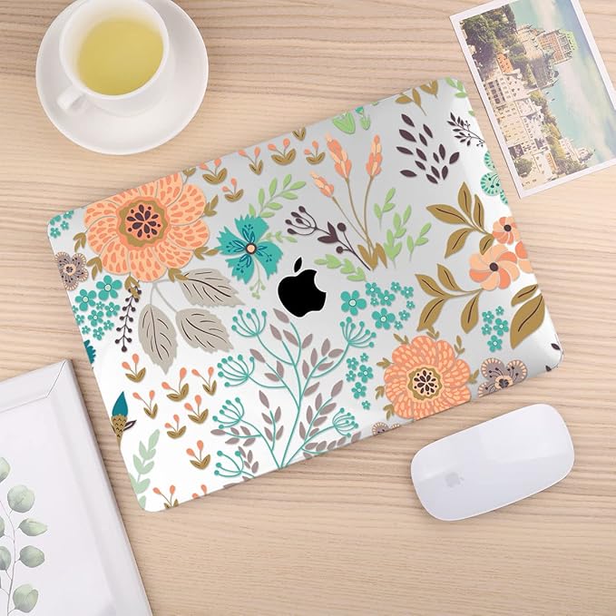 CISSOOK Case for MacBook Air 13 inch 2021 2020 2019 2018 Release Model A2337 M1 A2179 A1932, Orange Flowers Hard Shell Case with Keyboard Cover + Screen Protector for MacBook Air 13" with Touch ID