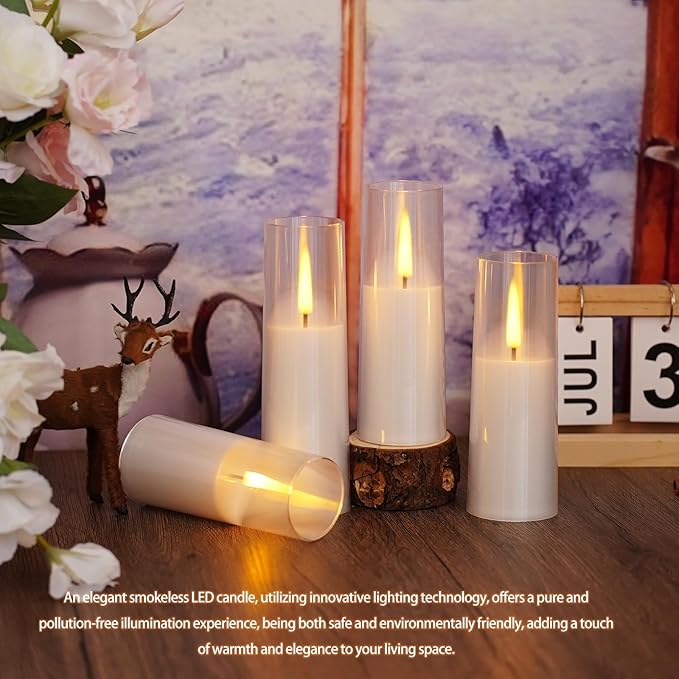 Flameless LED Candles, Upgraded Realistic 9 Pcs Flickering Flame Pillar Candles, Battery Operated Candles with Remote Timer, for Romantic Ambiance and Home Decoration (White)