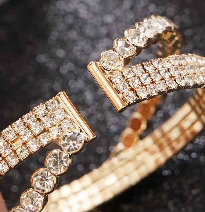 Rhinestone Bracelet Multilayer Cuff Bracelet Sparkling Crystal Layered Bridal Bracelets for Women