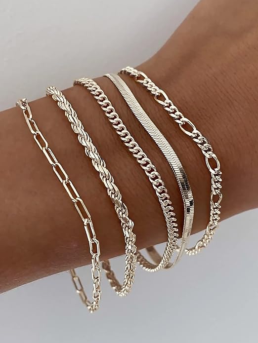 DEARMAY 14K Gold Plated Bracelets for Women, Jewelry Sets Cute Tennis Beaded Bracelets Cuban Link Paperclip Chain Dainty Bracelet Pack Gifts