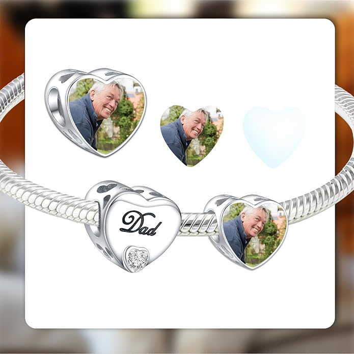 Annmors Personalized Photo Charm for Bracelet Necklaces,925 Sterling Silver Charm Love Heart Shaped Engraved Customize Picture Gift for Birthday Mother's Day Christmas,Bead Charms Jewelry for Women