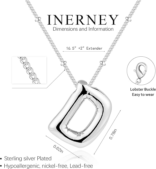 Inerney Valentines Day Gifts Gold Bubble Letter Necklace Initial Necklaces for Women, Chunky 14K Plated Balloon Initials, Trendy Charm Non Tarnish Custom Name Pendant Jewelry Gifts for Mom
