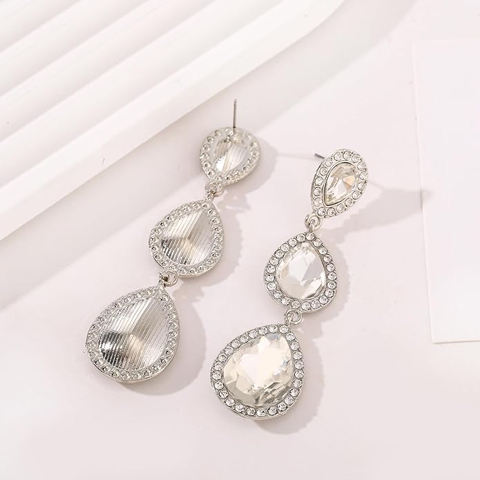 Vintage Rhinestone Teardrop Dangle Earrings Long Dangling Drop Earrings Crystal Chandelier Earrings for Women Wedding Bridal Prom