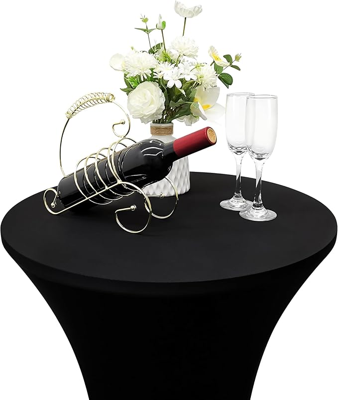 5PCS 24x43 Inch Round Fitted Cocktail Table Cover Black Spandex Cocktail Table Cloth Highboy Fitted Tablecloth High Top Table Cloths for Party Pub Banquet Bistro