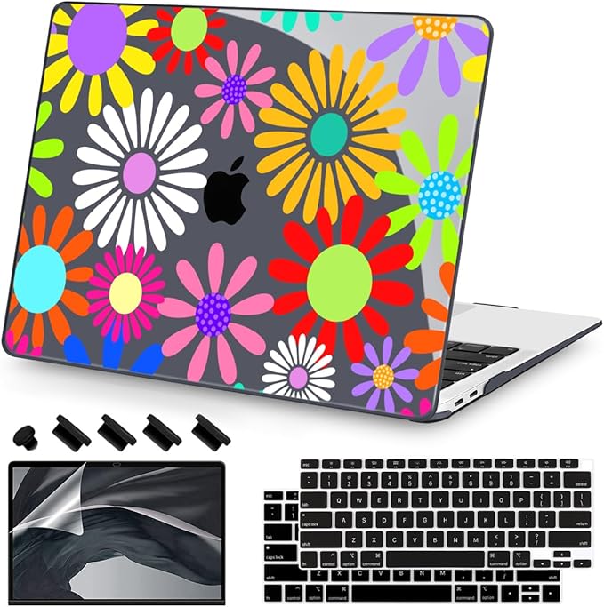 Teryeefi for MacBook Air 13 inch Case 2020 2019 2018 fits Model M1 A2337 A2179 A1932 with Retina Display with Touch ID, Plastic Hard Shell Case & Keyboard Cover, Abstract Flowers A001