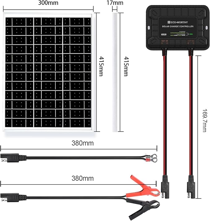 ECO-WORTHY 25W 12V Solar Battery Trickle Charger Maintainer, Waterproof Solar Panel + Adjustable Mount Bracket + Upgrade Charge Controller for 12V Batteries Cars RV Boat Motorcycle Marine