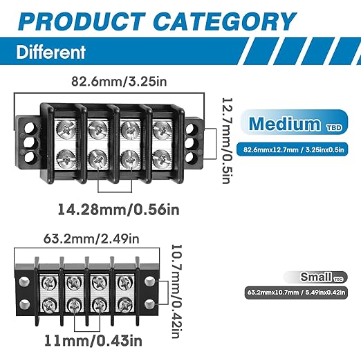 GLOSO Marine Terminal Blocks TBD Double Row Stainless 10-22 AWG Cu, 30A/600V- 1 Pack, 2 Poles