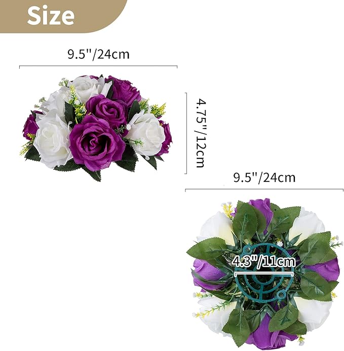 NUPTIO Pcs of 2 Fake Flower Ball Arrangement Bouquet,15 Heads Plastic Roses with Base, Suitable for Our Store's Wedding Centerpiece Flower Rack for Parties Valentine's Day Home Décor (Purple & White)
