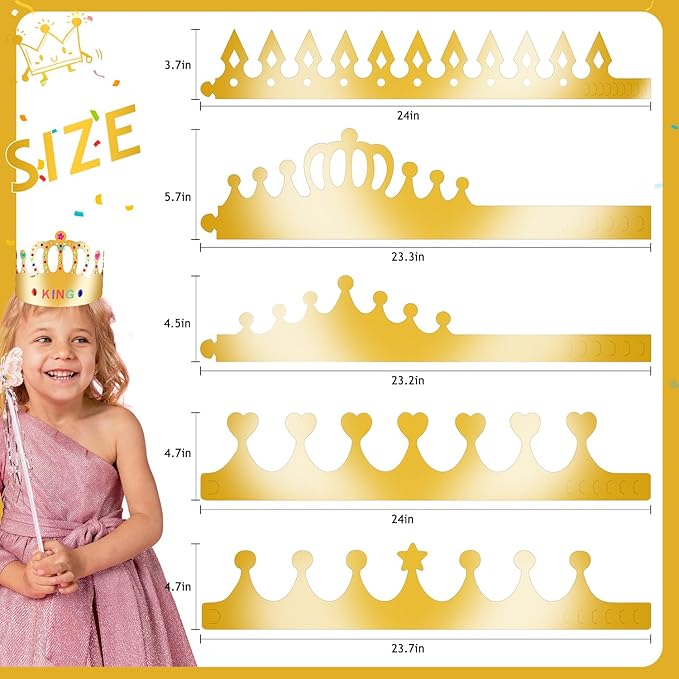 Gold Paper Crowns, Diy Birthday King Crowns Craft to Decorate, Paper Prince Princess Crown Hats for School Classroom