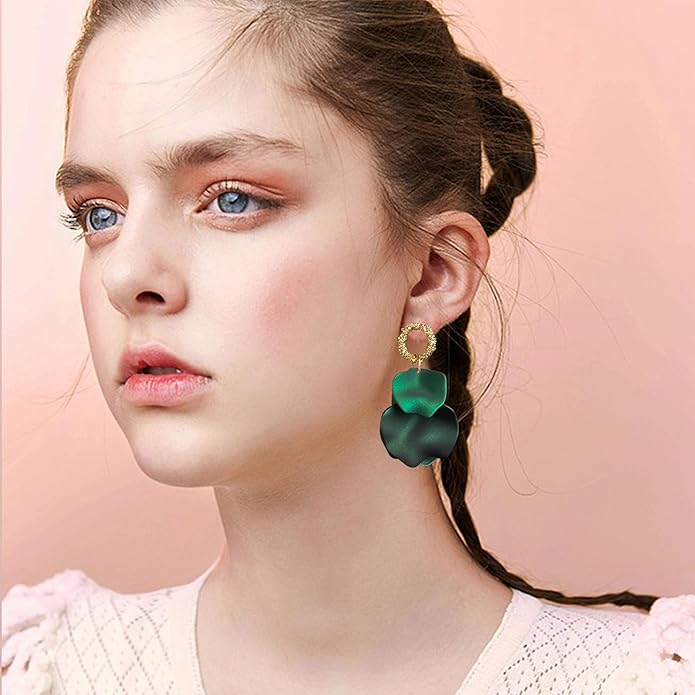Anmpab Statement Matte Rose Flower Petal Stud Earrings for Women Dangly Floral Petal Earrings Jewelry Accessories Romantic Gifts for Her Women