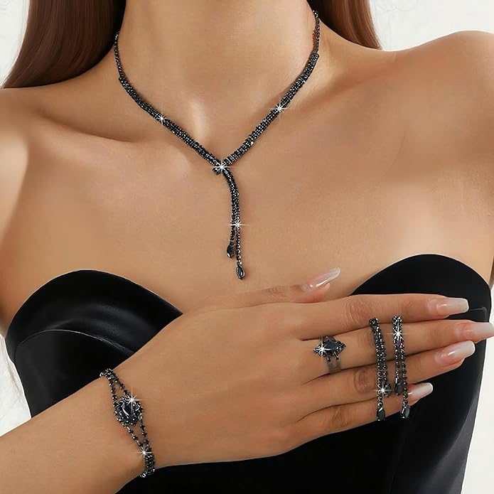 4 Pieces Cubic Zirconia Wedding Jewelry Sets for Bride Rhinestone Bridal Jewelry Set Necklace Bracelet Earring Ring for Brides Bridesmaid for Wedding Party