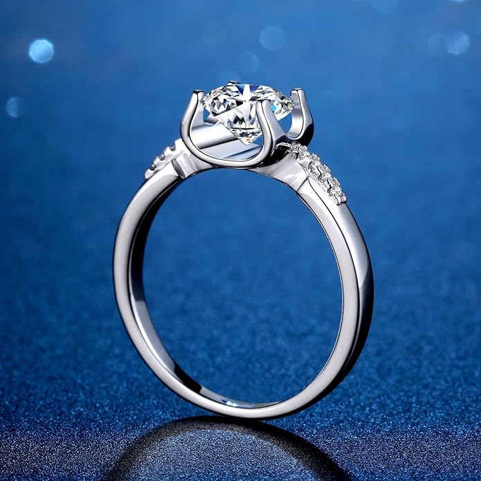 S925 Sterling Silver Wedding Ring for Women,Chic Bullhead Style, 1/2/ Carat Round Cut Diamond Ring, VVS1 D-Color,Women's Promise Rings