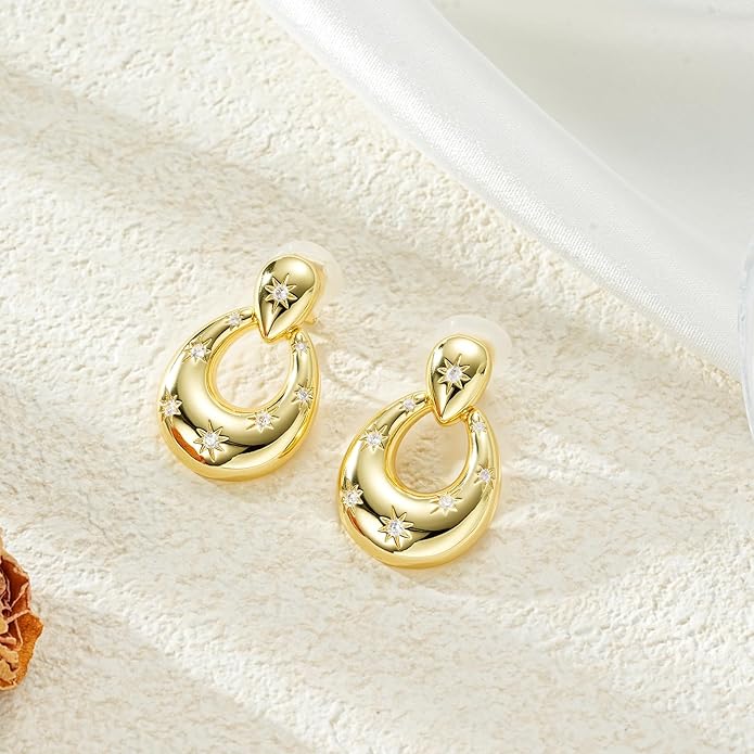 Clip on Earrings for Women Hypoallergenic Statement Retro Clip Earrings 14K Gold/Silver Plated Hoop Dangle Earrings 5A Cubic Zirconia Round Multiple Styles for Women Fashion Trendy Jewelry Gifts