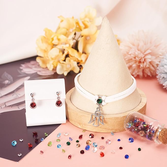 Fashewelry 180pcs 3mm/4mm/5mm Crystal Glass Birth Stone Cabochons 12 Colors Mini Pointed Back Faceted Diamante Rhinestone Gems for Floating Living Memory Charm Bracelet Necklace Nail Art Craft