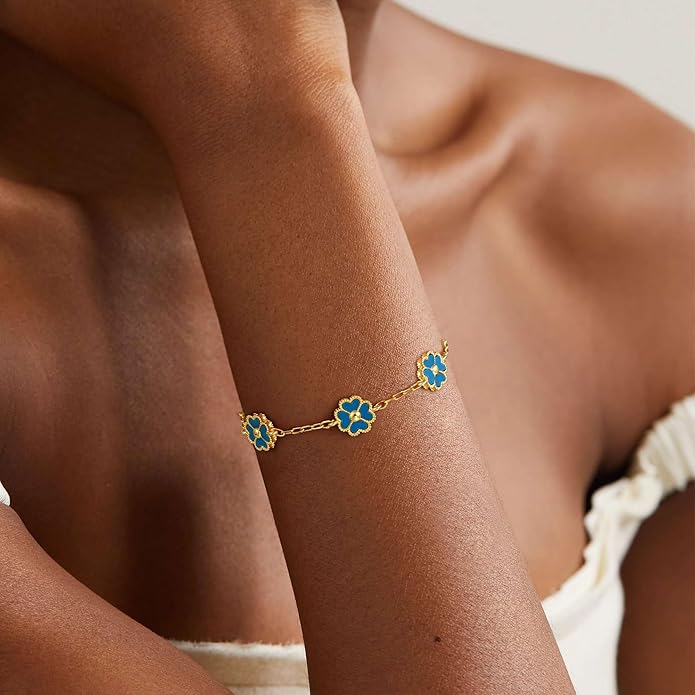 14K Gold Plated Clover Bracelets for Women Flower Four Leaf Link Bracelets Trendy Jewelry Gifts for Women