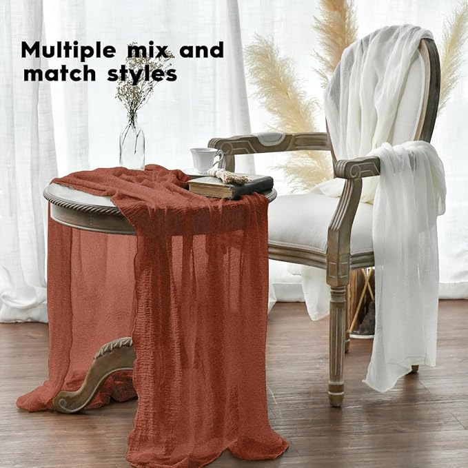 Artoid Mode Boho Cheesecloth Gauze Terracotta Wedding Table Runner, 120 Inch Seasonal Fall Thanksgiving Fabric Kitchen Dining Holiday Table Decor for Home Party Indoor