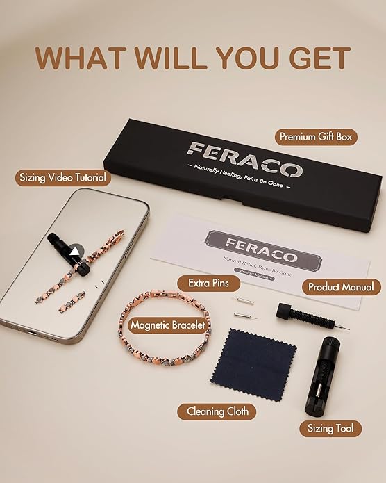 Feraco Pure Copper Bracelets for Women, Ultra Strength Magnetic Bracelet with 3800 Gauss Magnets & Natural Turquoise & Stones, Adjustable, Jewelry Gift