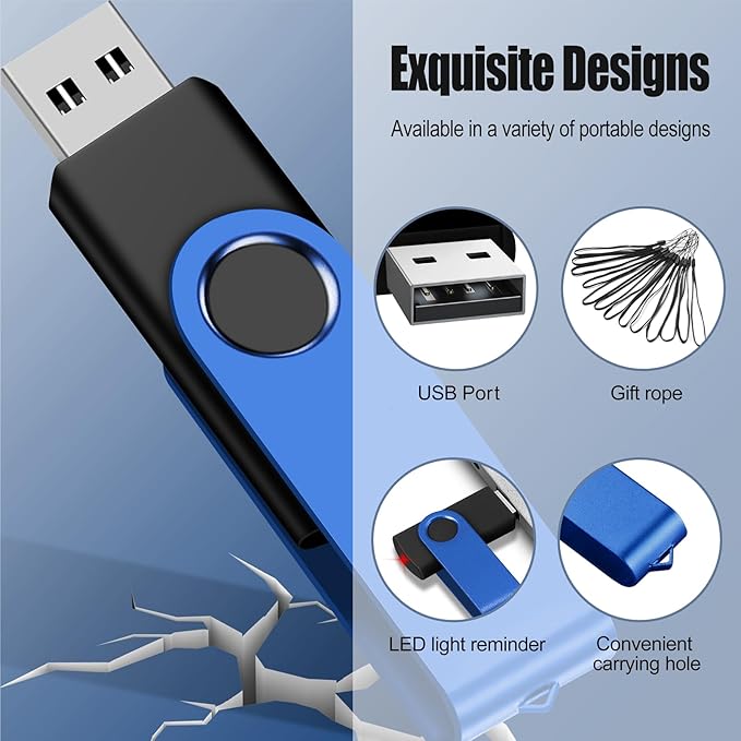 EASTBULL Flash Drive Bulk 8GB USB 100 Pack with Lanyards USB 2.0 Thumb Drive Bulk Memory Stick Swivel Pen Drive for Storage and Backup 8 GB 100 Pack, Blue