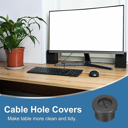 uxcell 4Pcs Cable Cord Grommet, 9/16"(14mm) Rubber Desk Grommets Wire Pass Through Hole Cover with Marked Cable Ties for Home Office Cable Wire Protection, Black