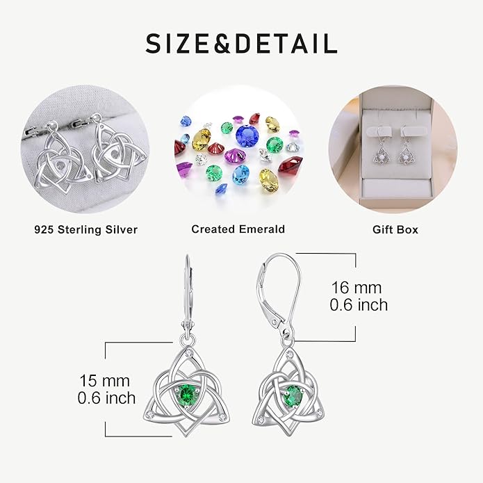 Starchenie Celtic Knot Dangle Earrings Sterling Silver Trinity Love Knot Leverback Earrings Gemstones Jewelry for Women