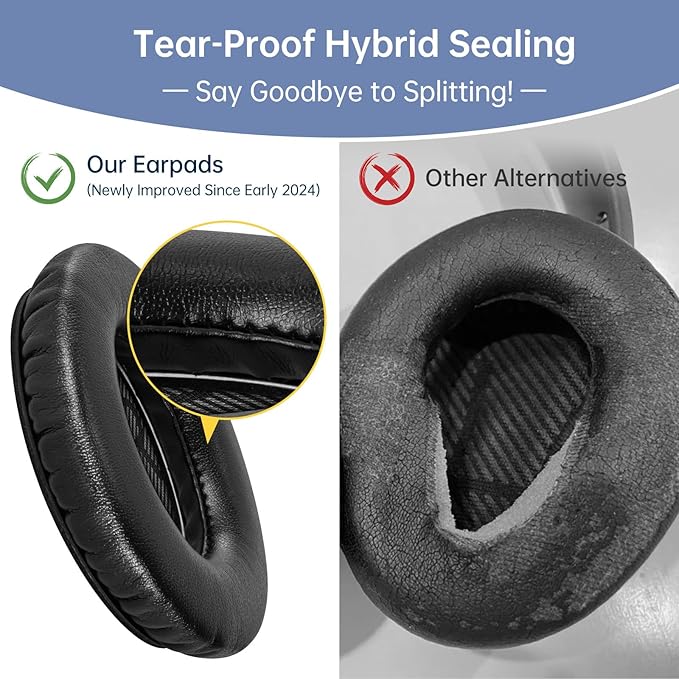 Aurivor Replacement Ear-Pads for Bose Quiet-Comfort QC 35 (ii) 25 15 2 Headphones, Tear-Proof Cushion for QC35 (ii) QC25 QC15 QC2 SoundTrue/SoundLink AE2/AE2i/AE2w Around-Ear Headphones (Black)