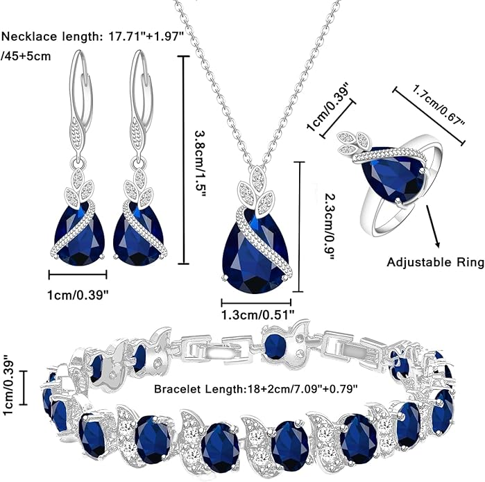 LMXXVJ Jewelry Set for Women,Teardrop Cubic Zirconia Necklace Earrings Adjustable Ring Bracelet Jewelry Set Formal Jewelry Gift