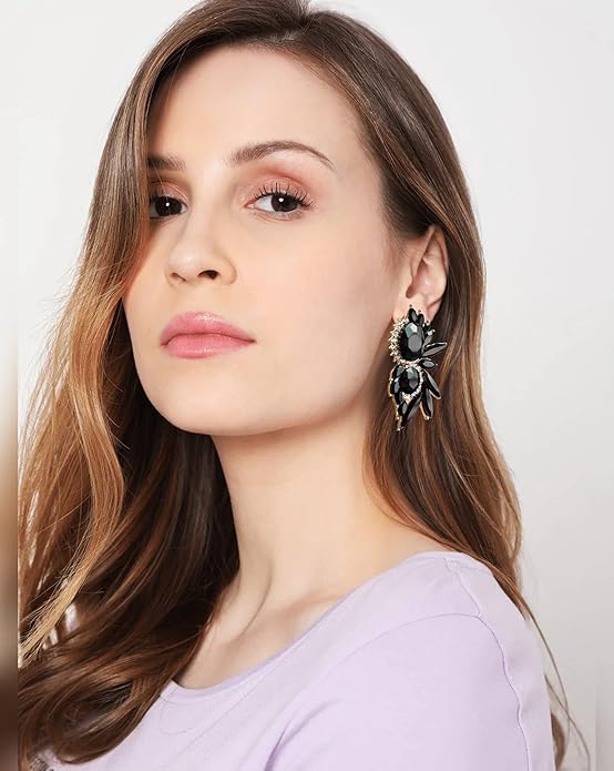 Vintage Rhinestone Statement Earrings Fancy Crystal Cluster Drop Dangle Earrings for Women
