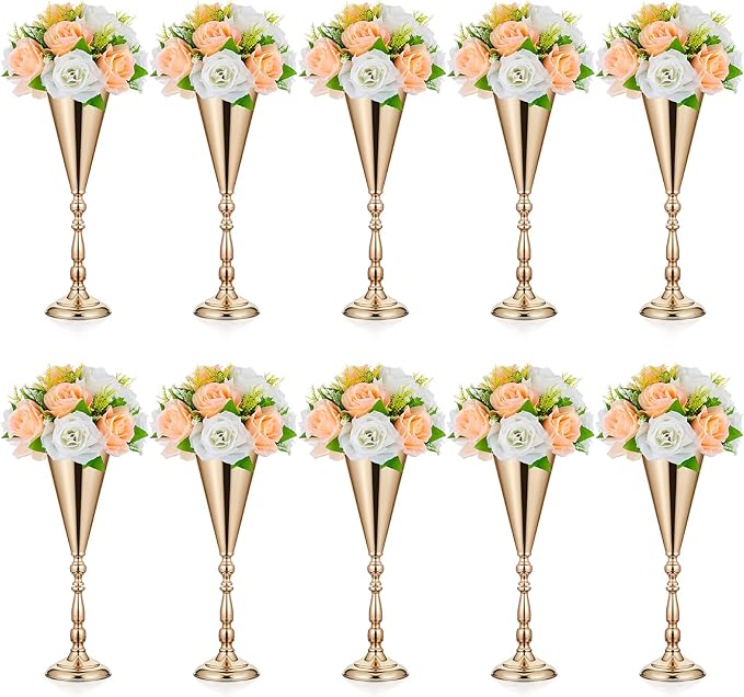 Amylove 10 Pcs Wedding Centerpieces Tall Vases - 21.7 Inch Gold Crystal Geometric Flower Stand, Elegant Table Decor for Wedding Reception, Party, Banquet, Hotel Decorations (16.5 Inch,Classic)