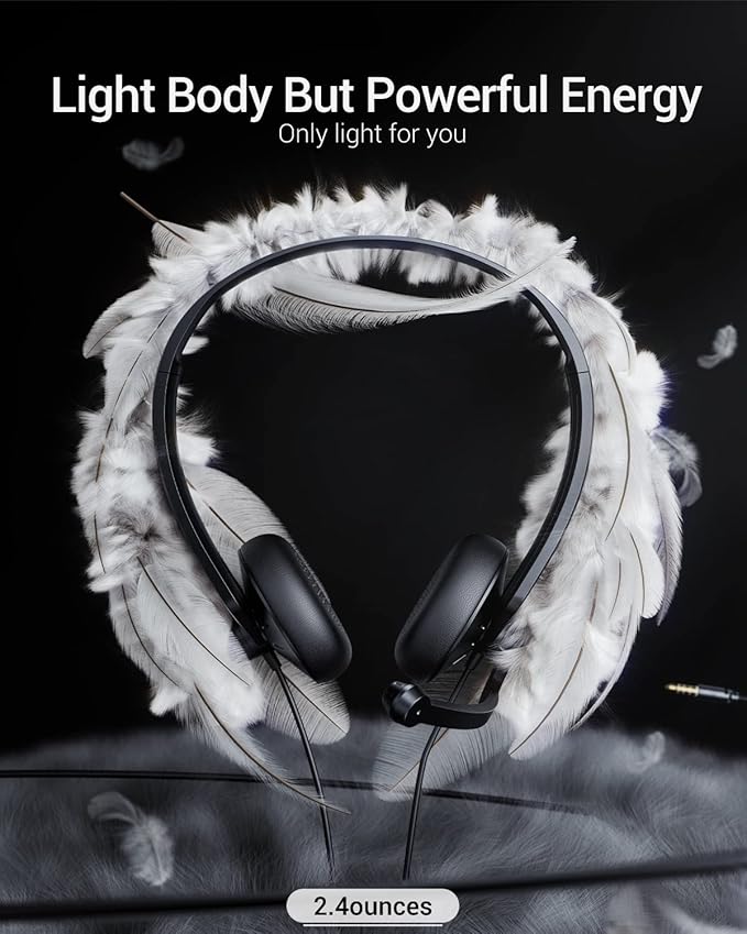 Wired Headphones with Microphone Headset - 3.5mm On-Ear Computer Headphones with Noise Cancelling Microphone for PC Laptop Home Office Online Class Skype Zoom Meetings Chat,Lightweight