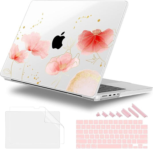 for MacBook Pro 16 inch Case 2021 2022 2023 2024 Release A3186 A3403 M4 A2991 M3 A2780 M2 A2485 M1 Pro/Max, Hard Shell Case with Screen Protector & Keyboard Cover, Spring Floral