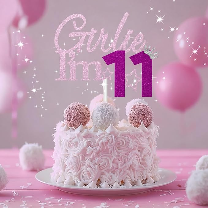 Girlie I'm 11 Cake Topper, 11th Birthday Decorations for Girl, Glitter Funny 11th Birthday Cake Topper, Girlie 11 Year Old Birthday Party Decoration Supplies