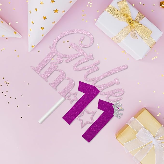 Girlie I'm 11 Cake Topper, 11th Birthday Decorations for Girl, Glitter Funny 11th Birthday Cake Topper, Girlie 11 Year Old Birthday Party Decoration Supplies
