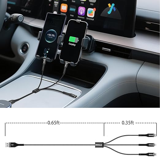 Short Multi Charging Cable 1FT 2Pack 3 in 1 Charger Cord Braided Universal Phone Cords with Lightning/Type C/Micro USB Connectors, Multiple USB Cable for iPhone/Samsung/Google Phones and More
