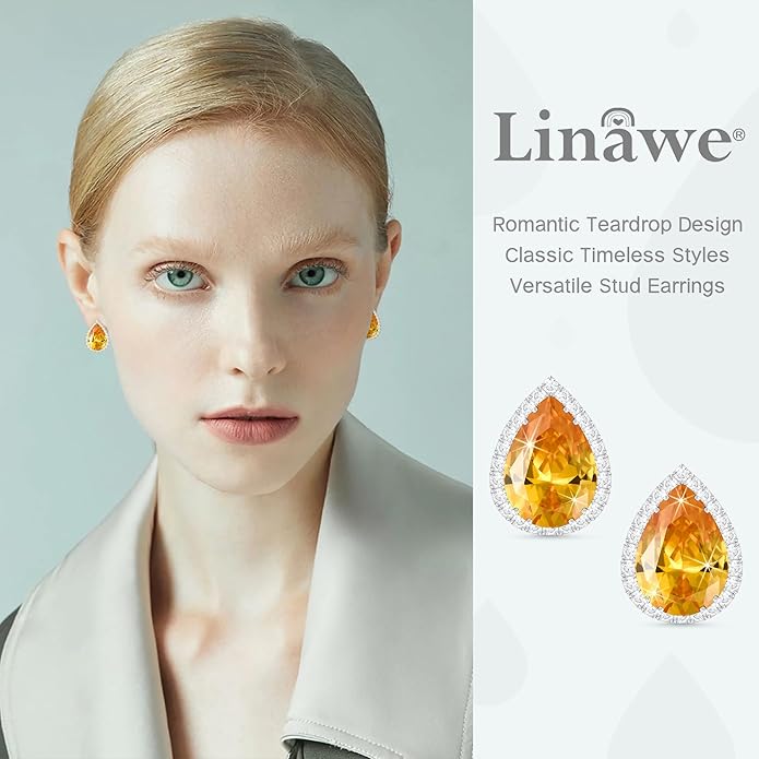 Linawe Women Stud Earrings, Teardrop Diamond Moissanite Cubic Zirconia Earrings Studs Rhinestone Jewelry Gold/Silver/Rose Gold