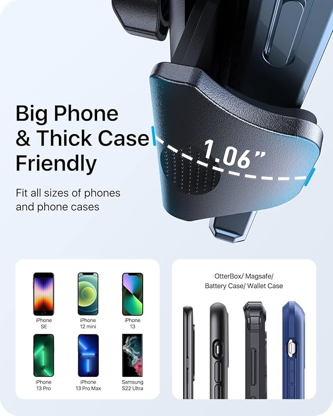 andobil Car Phone Holder Mount (Bumpy Roads Friendly) Military-Grade Phone Holders for Your Car Dashboard Windshield Air Vent Cell Phone Car Mount for iPhone 16 Pro Max 15 14 13, Samsung Silver