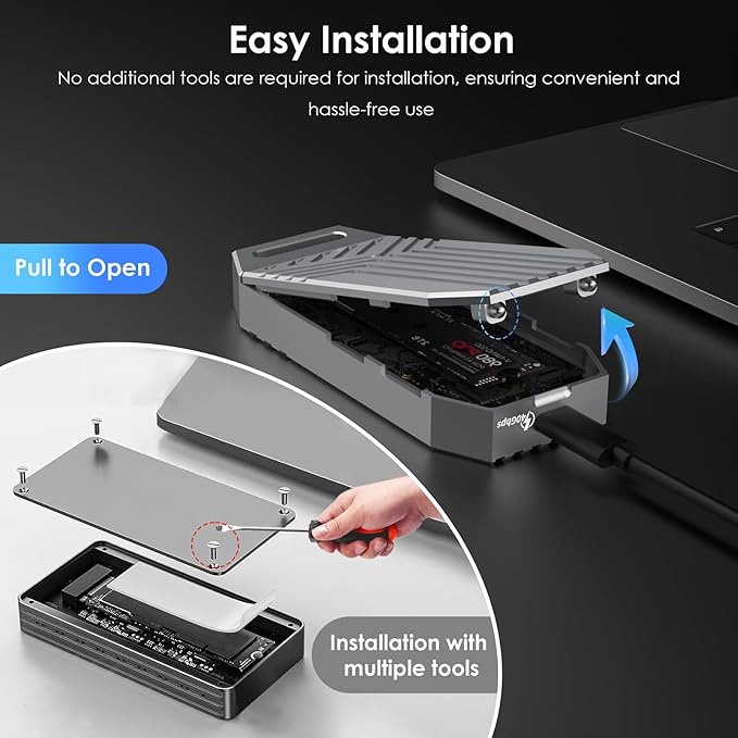 WAVLINK 40Gbps PCIe NVMe SSD Enclosure, USB4 External M.2 NVMe SSD Enclosure, for B+M/M-Key PCIe SSD 2280 Size, Tool-Free Installation, Compatible with Thunderbolt 4/3/USB4/USB C, SSD Not Include