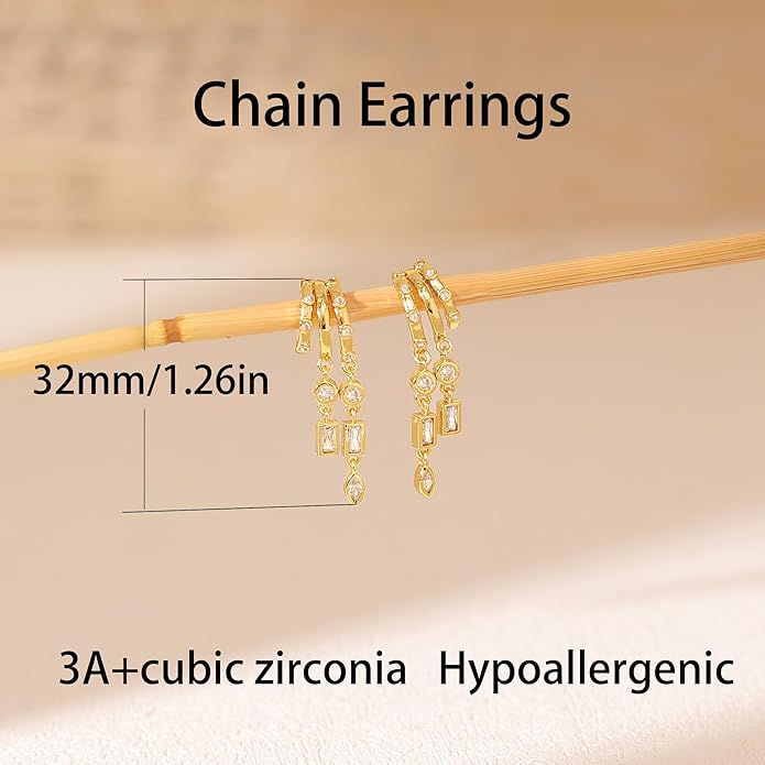Dangle Earrings For Women,Dainty 14K Gold Plated Hypoallergenic Small Triple Huggie Hoop Earring Gothic Cute Cross Moon Star Drop Earrings For Women Trendy Gold Statement Stud Earring Jewelry
