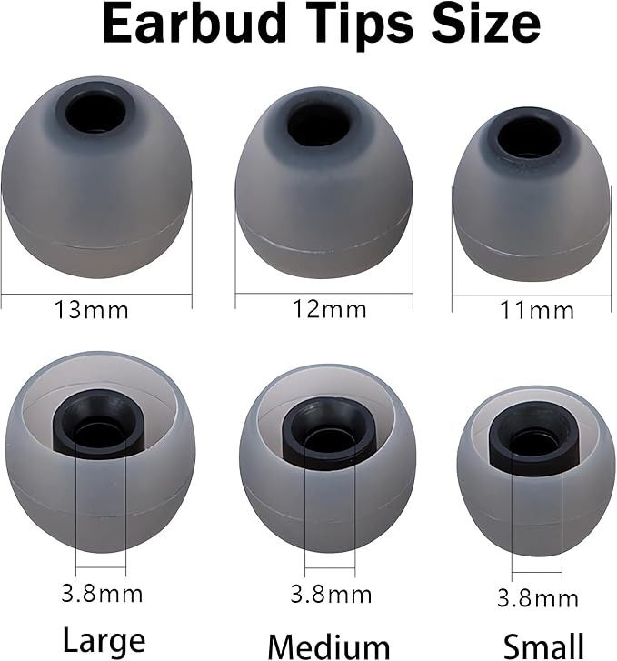 Replacement Earbud Tips Ear Bud Covers Silicone Eartips Fit Most in-Ear Earbuds(Inner Hole 3.8mm -5.1mm) Headphone Earbud Rubber Tips 9 Pairs S M L