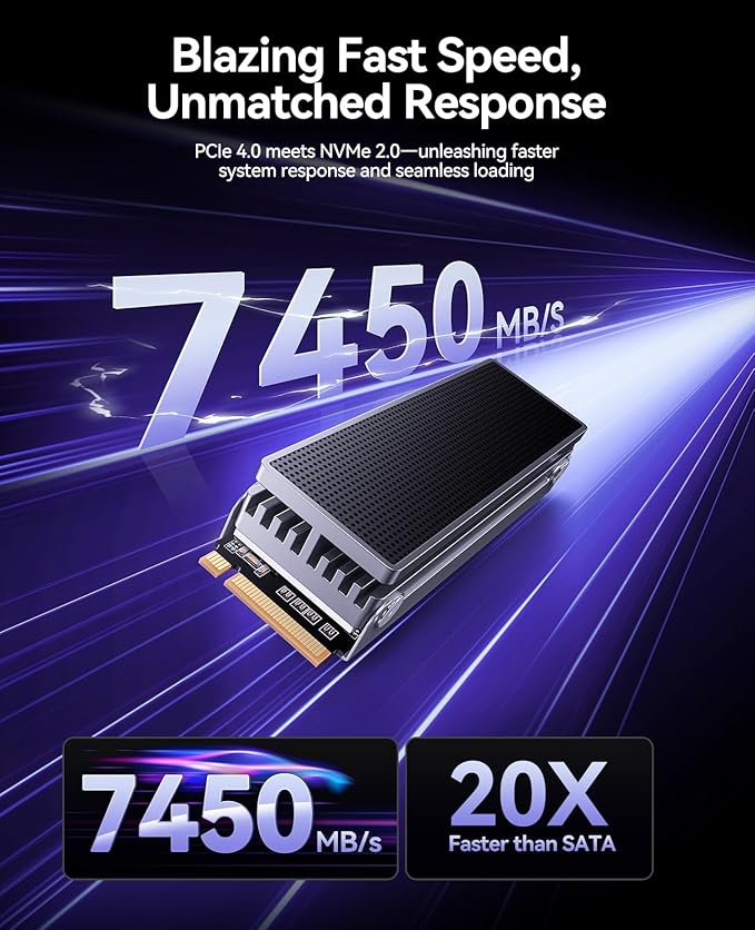 ORICO OSC 2TB M.2 NVMe SSD for Desktop PC, PCIe 4.0 Internal SSD with 7450MB/s Read, TLC NAND, Pre-Installed Pro-Grade Finned Heatsink, Innovative IceArmor Cooling, M.2 2280 Drive