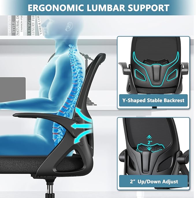 Tall Drafting Chair with Footrest Ring for Home and Work, Ergonomic Home Desk Office Chair with Flip up Arms and Lumbar Support, Extended Height Executive Desk Office(Black)