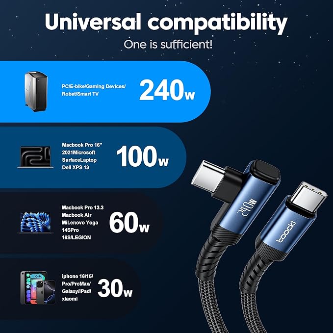 USB C Cable [2Pack, 6.6ft] 240W Fast Charging Type C Cord, Nylon Braided USB 2.0 Cable for iPhone 16 15 Pro Max, iPad Pro, Samsung Galaxy S24 S23, Switch, MacBook Pro, Pixel