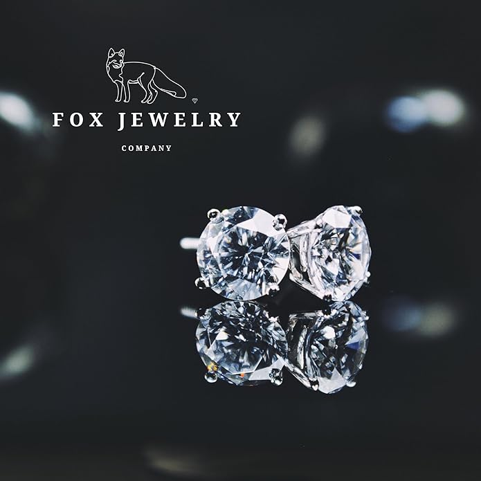 14K White Gold Moissanite Earrings Men & Women, Solid Gold Simulated Diamond and Lab Diamonds Studs for Men & Women, 1ct - 2ct Round, Princess, Heart, Halo Cut, Dangle, Lever or Screw Back Earrings, VVS1, D Color, Pink or Blue - Luxury Gift Box