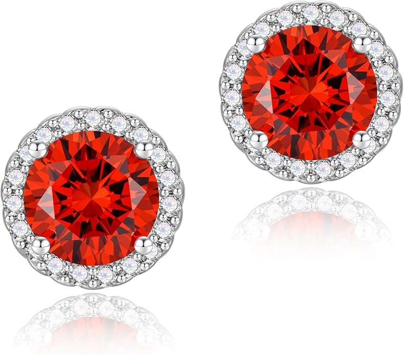 YOMELA Cubic Zirconia Earrings Studs, Halo CZ Birthstone Simulated Diamond Stud Earrings for Women