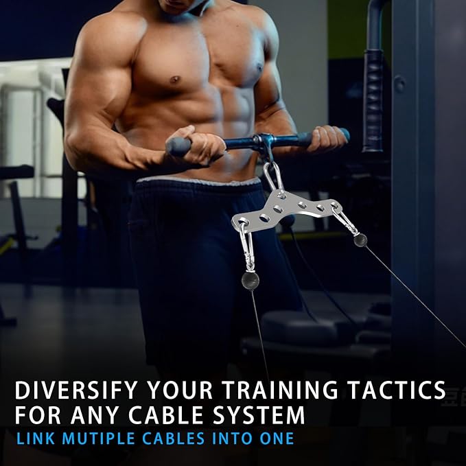 Double to Single Adaptor Plate for Cable Pulley Machines Durable Solid Stainless Steel with 3 Carabiners Suitable for Dual Cable Machines LAT Pulldown, Shoulder & Biceps Exercises