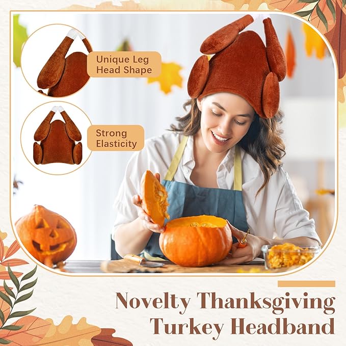 Hanaive 10 Pieces Thanksgiving Turkey Hats Bulk for Adults Turkey Costume for Dress-up Party Plush Turkey Hat Party Supplies